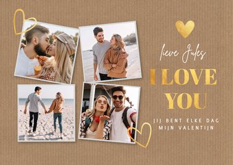 Valentijnskaart fotocollage kraft goudlook hartjes