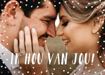 Valentijnskaart grote foto liggend met goudlook hartjeskader