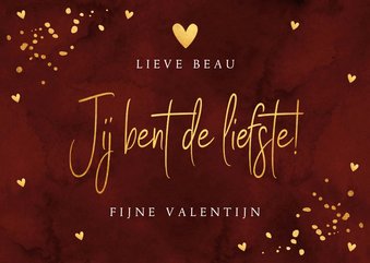 Valentijnskaart rood "jij bent de liefste" goudlook confetti