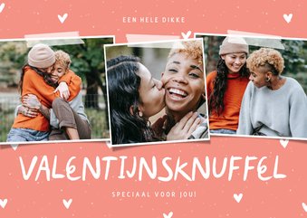 Valentijnsknuffel fotocollage met hartjes aanpasbaar