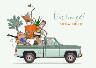 Verhuiskaart auto pickup met spullen