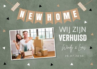 Verhuiskaart groen foto slinger driehoekjes