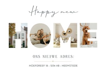 Verhuiskaart met eigen foto's in de letters H O M E