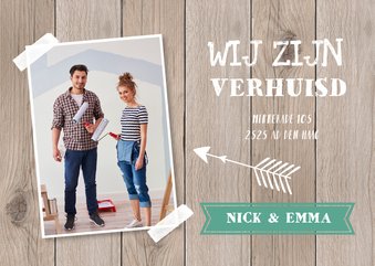 Verhuiskaart "wij zijn verhuisd" foto & houtlook