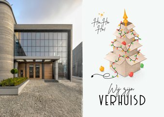 Verhuiskaart zakelijk foto kerst verhuisdozen kerstboom