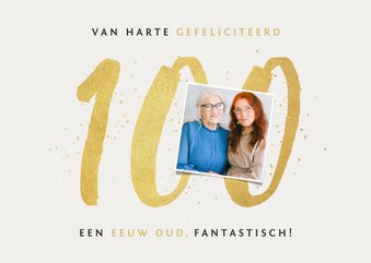 Verjaardagskaart 100 jaar eeuw foto goud spetters