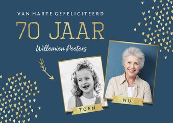 Verjaardagskaart 70 jaar stijlvol goud toen en nu