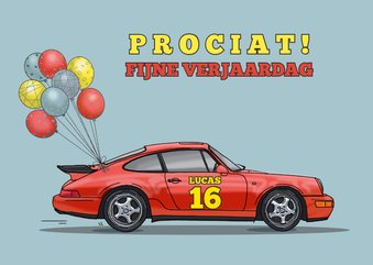 Verjaardagskaart auto Porsch rood