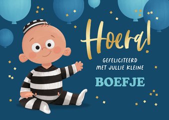 Verjaardagskaart baby jongen kind boefje 1 jaar grappig