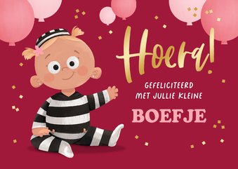 Verjaardagskaart baby meisje kind boefje 1 jaar grappig