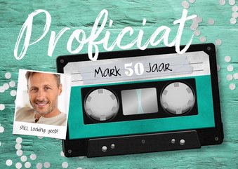 Verjaardagskaart cassette tape muziek 50 jaar retro