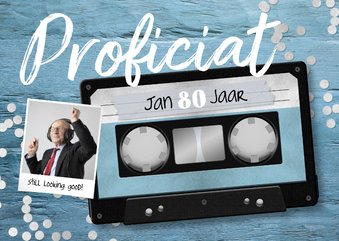 Verjaardagskaart cassette tape muziek 80 jaar retro