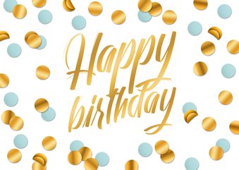 Verjaardagskaart confetti goud blauw happy birthday