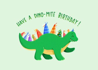 Verjaardagskaart dinosaurus met feesthoedjes