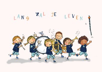 Verjaardagskaart fanfare kinderen av