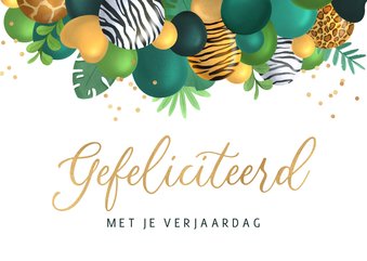 Verjaardagskaart feestelijk ballonnen gefeliciteerd jungle