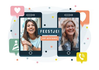 Verjaardagskaart feestje op afstand telefoon en eigen foto