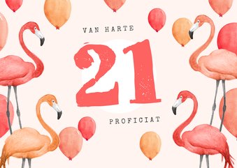 Verjaardagskaart flamingo ballonnen waterverf 21