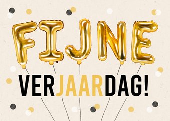 Verjaardagskaart goud folieballon fijne verjaardag confetti