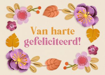 Verjaardagskaart herfstbloemen en bladeren