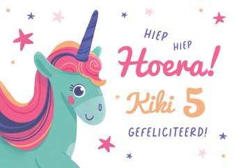 Verjaardagskaart kind unicorn eenhoorn sterretjes jarig