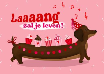 Verjaardagskaart Lang zal je leven met Teckel hond. 