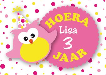 Verjaardagskaart lief uiltje roze