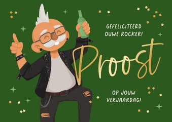 Verjaardagskaart man humor ouwe rocker proost bier