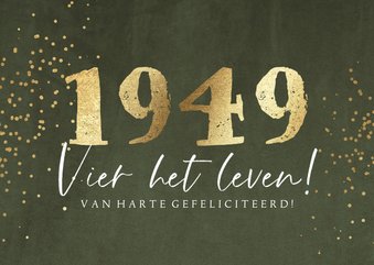 Verjaardagskaart met groot jaartal in goud op velvet groen