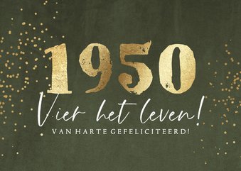 Verjaardagskaart met groot jaartal in goud op velvet groen