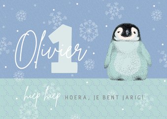 Verjaardagskaart met pinguïn in het blauw