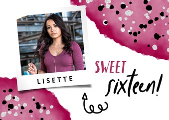 Verjaardagskaart "sweet sixteen' met waterverf en spetters