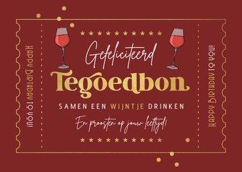 Verjaardagskaart tegoedbon rode wijn goud confetti