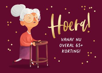 Verjaardagskaart vrouw humor 65+ senior oud confetti
