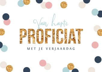 Verjaardagskaart vrouw proficiat goud confetti vrolijk