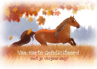 Verjaardagskaartje paard in de herfst