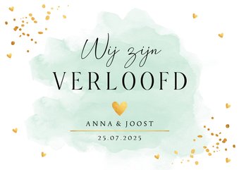 Verlovingskaart waterverf mintgroen met goudlook