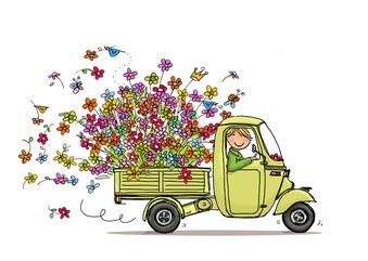 Vespa Ape geel bloemen