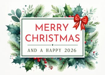 Vintage botanische kerstkaart met kersttakjes en strik