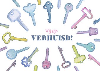 Vrolijk verhuiskaartje met sleutels