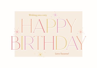 Vrolijk verjaardagskaartje met gekleurde happy birthday