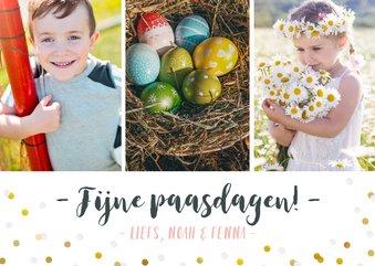 Vrolijke fotocollage paaskaart met eigen foto's en confetti