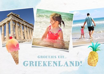 Vrolijke fotocollagekaart zomervakantie met 3 foto's en ijs