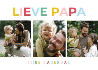 Vrolijke fotokaart met regenboog typografie 