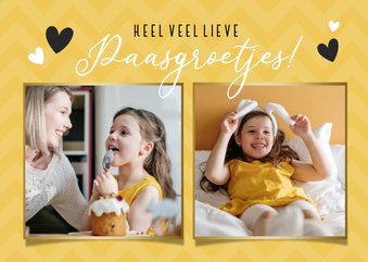 Vrolijke gele fotokaart voor pasen met 2 eigen foto's