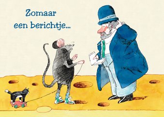 Vrolijke kaart van een muis die met een man praat