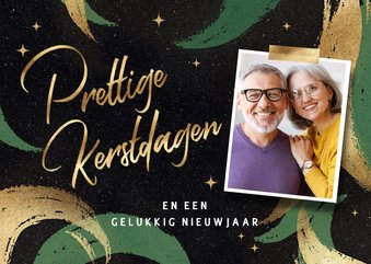 Vrolijke kerstkaart foto verf groen goud