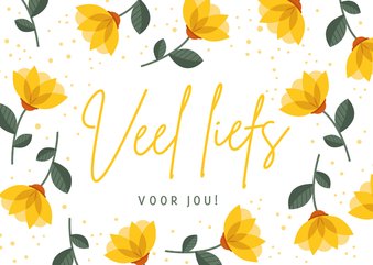 Vrolijke moderne illustratieve kaart met gele bloemen