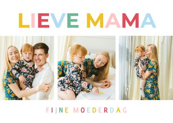 Vrolijke moederdagkaart met regenboogtypografie en fotos