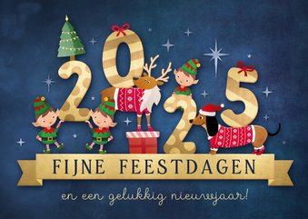 Vrolijke zakelijke kerstkaart met dieren en jaartal 2025